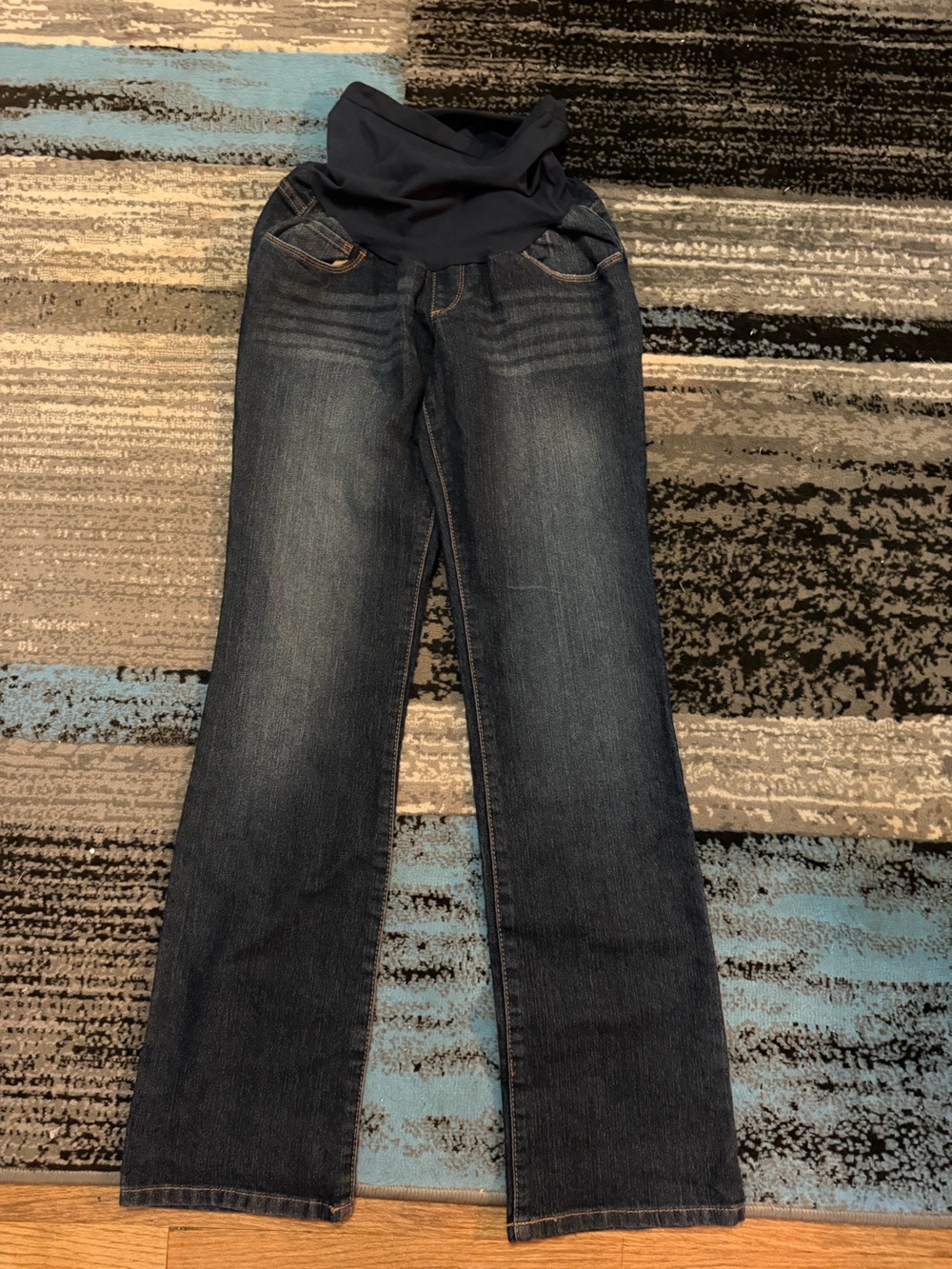 Indigo Blue Dark Wash Maternity Jeans with Navy Panel